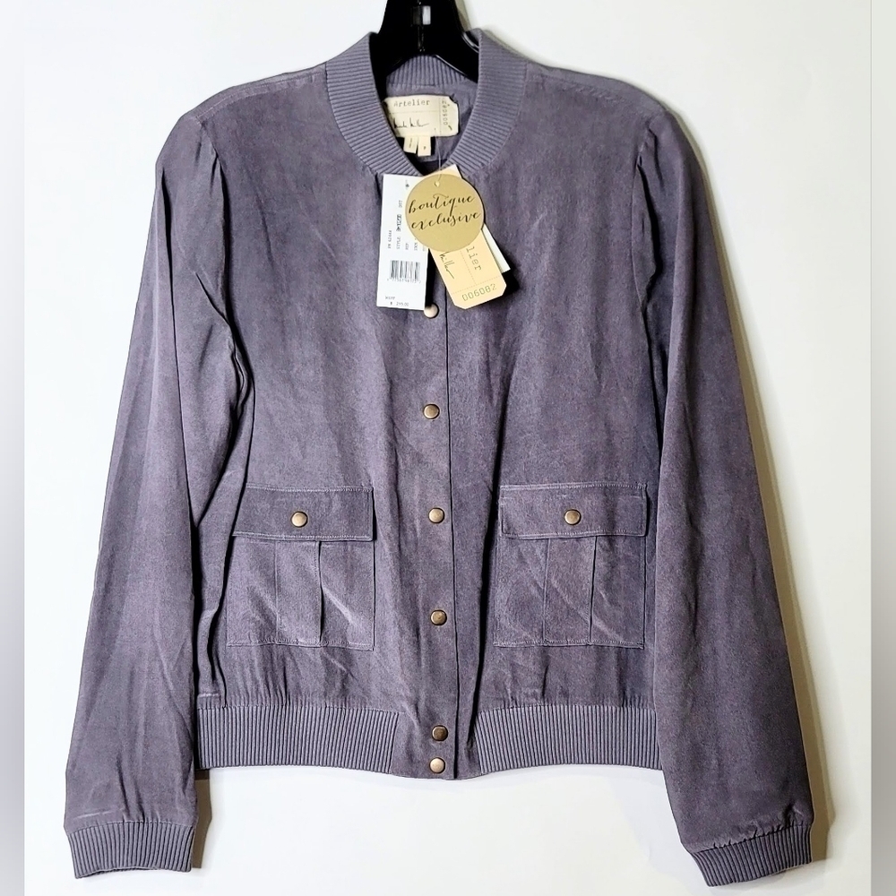 Nicole Miller Artelier Silk Bomber  Cargo Jacket